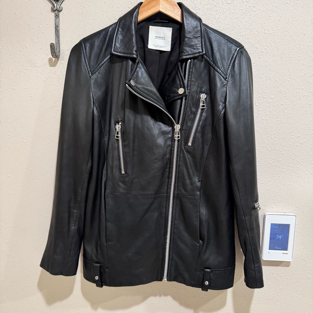MANGO Genuine Leather Leather Biker Jacket